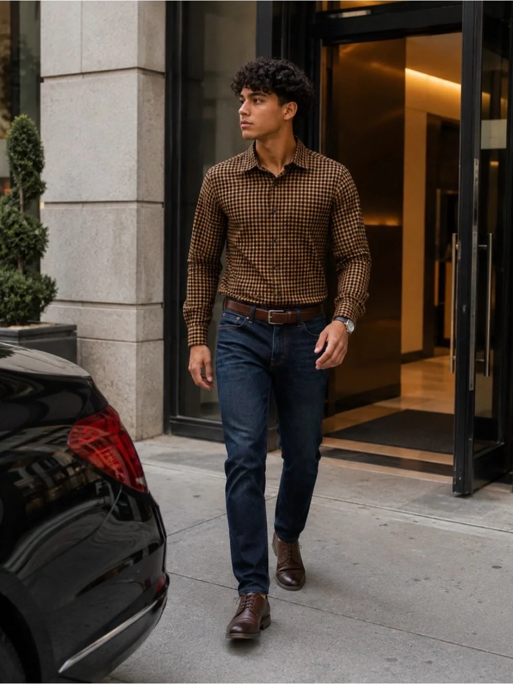 Old Navy Black and Brown Gingham Button-Down Shirt